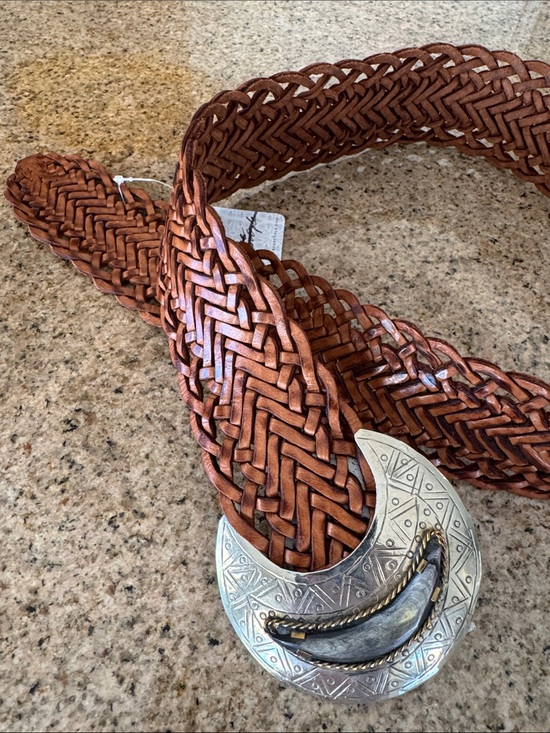 Free People Lunar Eclipse Belt in Cognac Brown Leather OS S-L - 39” length